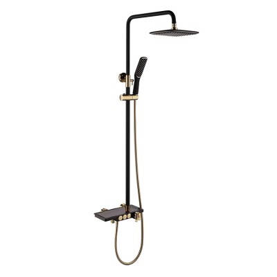 Homeshow Hot/cold water mixer black gold into the wall three functions shower set with shelf