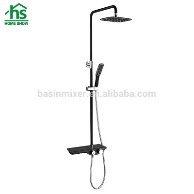 HOMESHOW New Design Black Rain Shower Head Set with Shelf